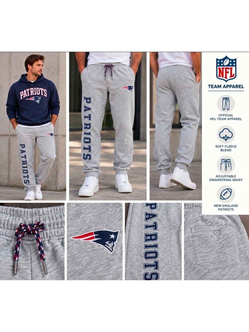 New England Patriots NFL Team Apparel Gray Fleece Jogger Sweatpants Men’s L